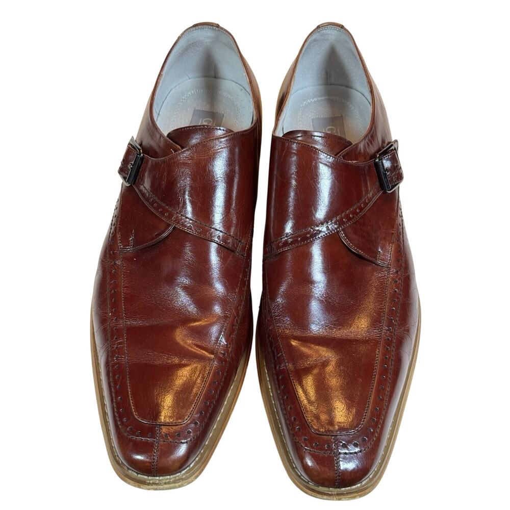 11 Giovanni Amato Brown Leather Monk Strap Buckle Dress Shoes Square Toe